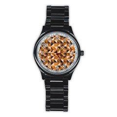 Brown Tiles Stainless Steel Round Watch by FunkyPatterns