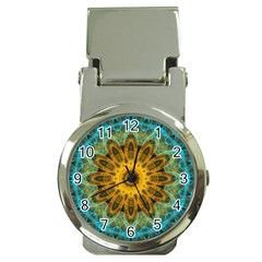 Blue Yellow Ocean Star Flower Mandala Money Clip Watch by Zandiepants