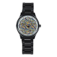 Pastel Tiles Stainless Steel Round Watch by FunkyPatterns