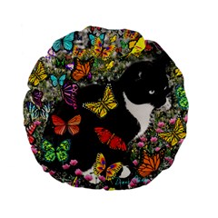 Freckles In Butterflies I, Black White Tux Cat Standard 15  Premium Flano Round Cushions by DianeClancy