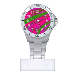 Swish Bright Pink Green Design Plastic Nurses Watch by BrightVibesDesign