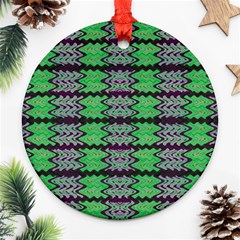 Pattern Tile Green Purple Round Ornament (two Sides)  by BrightVibesDesign