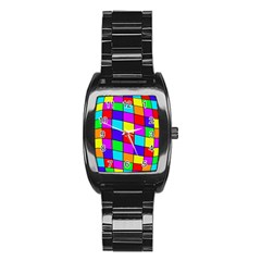 Colorful Cubes Stainless Steel Barrel Watch by Valentinaart