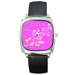 Pink Abstraction Square Metal Watch by Valentinaart