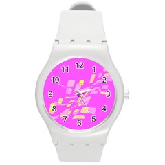 Pink Abstraction Round Plastic Sport Watch (m) by Valentinaart