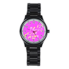 Pink Abstraction Stainless Steel Round Watch by Valentinaart