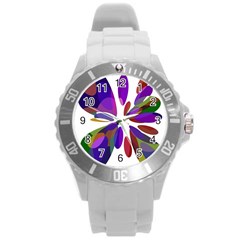 Colorful Abstract Flower Round Plastic Sport Watch (l) by Valentinaart