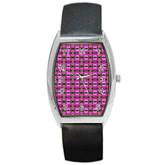 Pretty Pink Flower Pattern Barrel Style Metal Watch by BrightVibesDesign