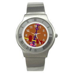 Brown Abstraction Stainless Steel Watch by Valentinaart