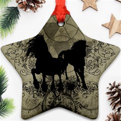 Wonderful Black Horses, With Floral Elements, Silhouette Ornament (star)  by FantasyWorld7