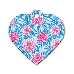 Blue & Pink Floral Dog Tag Heart (two Sides) by TanyaDraws