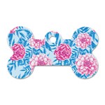 Blue & Pink Floral Dog Tag Bone (One Side) Front