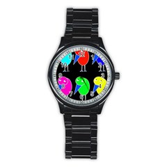 Colorful Birds Stainless Steel Round Watch by Valentinaart