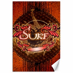 Surfing, Surfboard With Floral Elements  And Grunge In Red, Black Colors Canvas 20  X 30   by FantasyWorld7