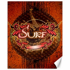 Surfing, Surfboard With Floral Elements  And Grunge In Red, Black Colors Canvas 11  X 14   by FantasyWorld7