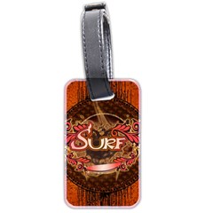 Surfing, Surfboard With Floral Elements  And Grunge In Red, Black Colors Luggage Tags (two Sides) by FantasyWorld7