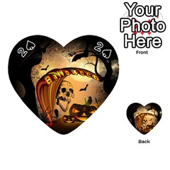 Halloween, Funny Pumpkin With Skull And Spider In The Night Playing Cards 54 (heart)  by FantasyWorld7