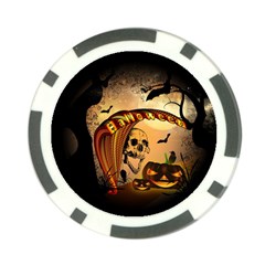 Halloween, Funny Pumpkin With Skull And Spider In The Night Poker Chip Card Guards by FantasyWorld7