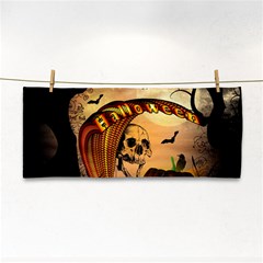 Halloween, Funny Pumpkin With Skull And Spider In The Night Hand Towel by FantasyWorld7