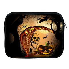 Halloween, Funny Pumpkin With Skull And Spider In The Night Apple Ipad 2/3/4 Zipper Cases by FantasyWorld7