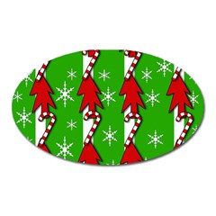 Christmas Pattern - Green Oval Magnet by Valentinaart