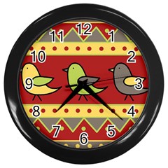 Brown Bird Pattern Wall Clocks (black) by Valentinaart