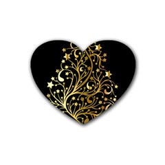 Decorative Starry Christmas Tree Black Gold Elegant Stylish Chic Golden Stars Rubber Coaster (heart)  by yoursparklingshop