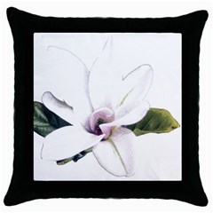 White Magnolia Pencil Drawing Art Throw Pillow Case (black) by picsaspassion