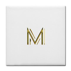 M Monogram Initial Letter M Golden Chic Stylish Typography Gold Tile Coasters by yoursparklingshop