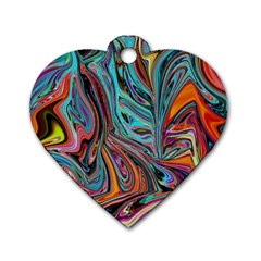 Brilliant Abstract In Blue, Orange, Purple, And Lime-green  Dog Tag Heart (two Sides) by digitaldivadesigns