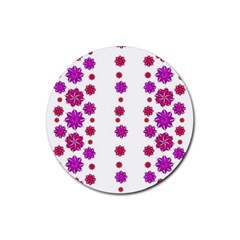 Vertical Stripes Floral Pattern Collage Rubber Round Coaster (4 Pack)  by dflcprints