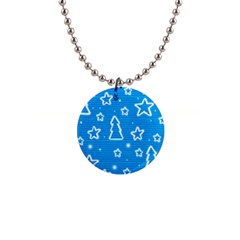 Blue Decorative Xmas Design Button Necklaces by Valentinaart