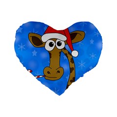 Xmas Giraffe - Blue Standard 16  Premium Heart Shape Cushions by Valentinaart