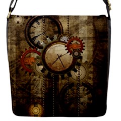 Wonderful Steampunk Design With Clocks And Gears Flap Messenger Bag (s) by FantasyWorld7