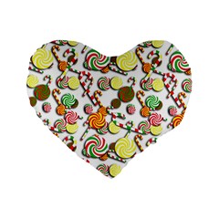 Xmas Candy Pattern Standard 16  Premium Heart Shape Cushions by Valentinaart