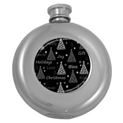 New Year Pattern - Gray Round Hip Flask (5 Oz) by Valentinaart