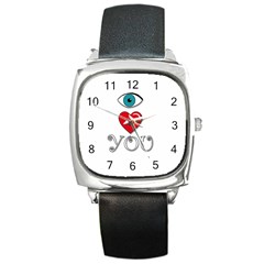 I Love You Square Metal Watch by Valentinaart