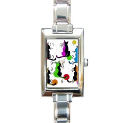 Colorful Abstract Cats Rectangle Italian Charm Watch by Valentinaart