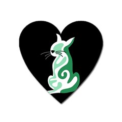 Green Abstract Cat  Heart Magnet by Valentinaart