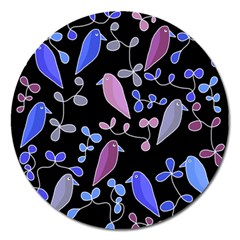 Flowers And Birds - Blue And Purple Magnet 5  (round) by Valentinaart