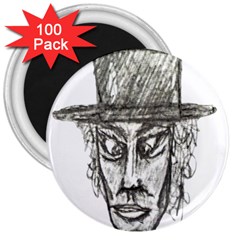 Man With Hat Head Pencil Drawing Illustration 3  Magnets (100 Pack) by dflcprints