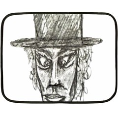 Man With Hat Head Pencil Drawing Illustration Double Sided Fleece Blanket (mini)  by dflcprints