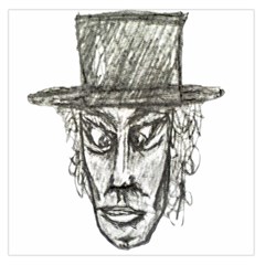 Man With Hat Head Pencil Drawing Illustration Large Satin Scarf (square) by dflcprints