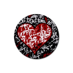 Red Graffiti Style Hart  Rubber Round Coaster (4 Pack)  by Valentinaart