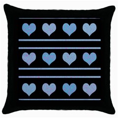 Blue Harts Pattern Throw Pillow Case (black) by Valentinaart