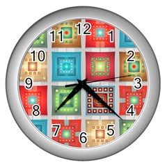 Tiles Pattern Background Colorful Wall Clocks (silver)  by Amaryn4rt