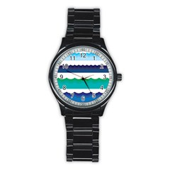 Water Border Water Waves Ocean Sea Stainless Steel Round Watch by Amaryn4rt