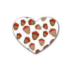 Chocolate Strawberries  Rubber Coaster (heart)  by Valentinaart