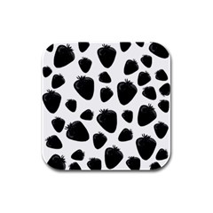 Black Strawberries Pattern Rubber Square Coaster (4 Pack)  by Valentinaart