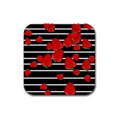 Strawberries  Rubber Coaster (square)  by Valentinaart